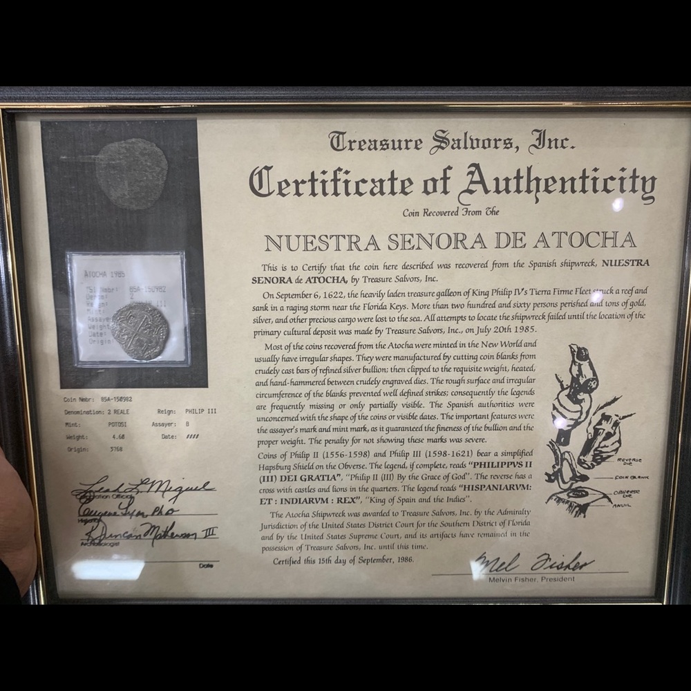 Not for Sale Real Atocha sunken treasure coin 2 reale VERY RARE